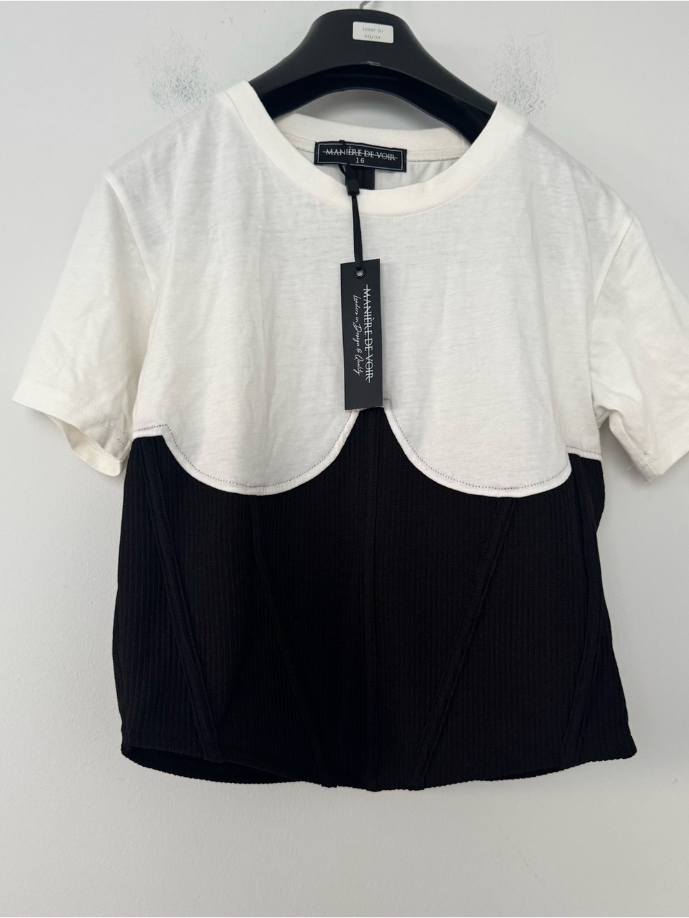 NWT Maniere De Voir Corset Top 12 UK 16 Two Tone Colorblock Artsy Going Out Y2K - Picture 2 of 11